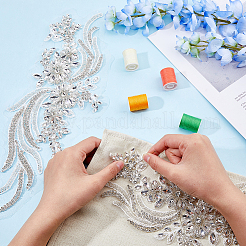 フラワーレースコンピュータ刺繍布飾りアクセサリー  ラインストーン付きビーズアップリケ  クリスタル  360x140x7mm&nbsp;DIY-WH0496-23