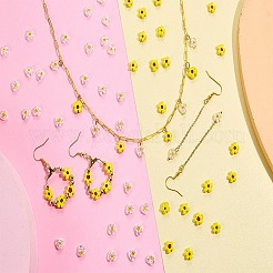 手作りミルフィオリランプワークビーズ100個  花  きいろ  7.5~8.5x7.5~8.5x3~3.5mm  穴：0.8mm&nbsp;LAMP-SZ0001-58