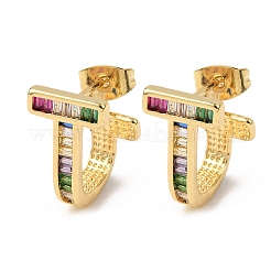 Brass Micro Pave Cubic Zirconia T-Shaped Stud Earrings&nbsp;EJEW-B153-07G