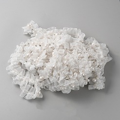 10ヤードのポリエステルプリーツレーストリム  プラスチック製の模造パールビーズ付き  衣類用アクセサリー  ホワイト  1-5/8インチ（40mm）&nbsp;OCOR-WH0070-105