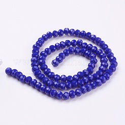 ジェイド風ガラスビーズ連売り  多面カット  ロンデル  ブルー  6x4mm  穴：1mm  約89個/連  15.6インチ&nbsp;GLAA-F001-6x4mm-01