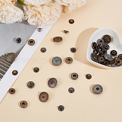 16セット8スタイルの合金スナップボタン  衣服のボタン  フラットラウンド  ミックスカラー  17x8mm  2セット/スタイル&nbsp;BUTT-CY0001-45