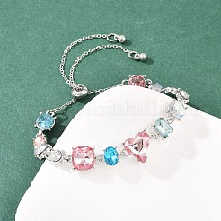 合金ラインストーンスライダーブレスレット  女性用鉄アズキチェーンブレスレット  ハート＆スクエア＆フラットラウンド  プラチナ  35.83インチ（91cm）&nbsp;BJEW-A156-04P
