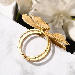 Flower 304 Stainless Steel Open Cuff Ring for Women&nbsp;RJEW-R006-03G-01