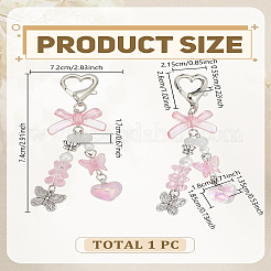 アクリルペンダント装飾1個  合金クラスプ付  ハート＆蝶  ピンク  112mm&nbsp;KEYC-LP0001-54