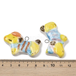 鉄製のペンダントが付いた手作りの磁器  犬  ミックスカラー  31x47x8mm  穴：5x4mm&nbsp;PORC-Z003-08