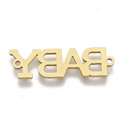 201 ステンレススチールリンクコネクター  レーザーカットリンク  単語の赤ちゃん  ゴールドカラー  29x9x1mm  穴：1.5mm&nbsp;X-STAS-N091-36G