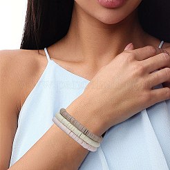ポリマークレイ ヘイシ サーファー ストレッチ ブレスレット セット  重ね付けできるプレッピーブレスレット  小麦  内径：2インチ（5.2cm）  5個/カラー  4色  20個/セット&nbsp;BJEW-SW00127
