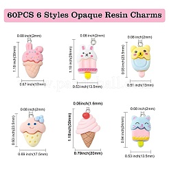 60スタイルの夏をテーマにした不透明樹脂ペンダント6個。  模造食品  プラチナトーンの鉄ループ付き  アイスクリーム＆アイスキャンディー＆ケーキチャーム  ミックスカラー  23.5~35x13~20x3~8.5mm  穴：1.6~2mm  10個/スタイル&nbsp;RESI-CJ0002-96