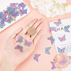 201 ステンレススチール製フィリグリーペンダント  エッチングされた金属装飾  蝶  虹色  18x26x0.3mm  穴：1.2mm  50個/箱&nbsp;STAS-UN0018-90M