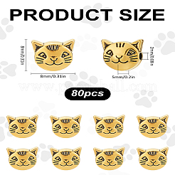 チベット風合金子猫ビーズ80個  猫の頭  鉛フリー＆カドミウムフリー  アンティーク黄金  8x8x5mm  穴：2mm&nbsp;FIND-LP0002-26
