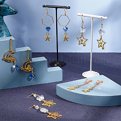 星と月のイヤリング作りキット  合金ペンダントとリンクを含む  真鍮製のリンキングリングとアズキチェーンとボールポストのスタッドピアスとイヤナットとピアスフック  ガラスビーズ  ミックスカラー  27.5x22x2.5mm  穴：2mm  4pc&nbsp;DIY-SC0013-57