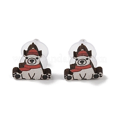 Christmas Theme Wood Stud Earrings&nbsp;EJEW-U016-06P-02