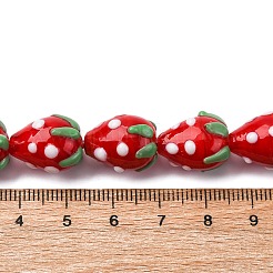 手作りランプワークビーズ連売り  苺  レッド  14.5~15.5x12~13mm  穴：1.6mm  約19~20個/連  11.42''~11.81''（29~30センチメートル）&nbsp;X-LAMP-R109B-15A