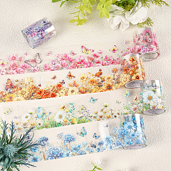 5ロール5色のペット用粘着紙装飾ステッカー  花  DIY フォトアルバム日記スクラップブック装飾用  ミックスカラー  50x0.1mm  2 m /ロール  1ロール/色&nbsp;DIY-CP0012-92
