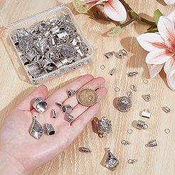 DIYジュエリー作りのパーツキット  合金コードエンドとカニカンを含む  鉄オープン丸カン  アンティークシルバー&nbsp;DIY-ME0001-36