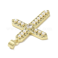 Rack Plating Brass Micro Pave Cubic Zirconia & Imitation Pearl Pendants&nbsp;KK-R163-02G-01
