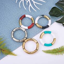 分厚いカーブチューブビーズストレッチブレスレットセット  女性のためのアクリル＆ccbプラスチックビーズブレスレット  ミックスカラー  内径：2~2-1/8インチ（5~5.5cm）  5個/セット&nbsp;BJEW-SW00016