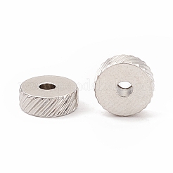 変色しない201ステンレススチールスペーサービーズ  ツイルテクスチャーのフラットラウンド  ステンレス鋼色  8x3mm  穴：2mm&nbsp;STAS-A057-26C-P
