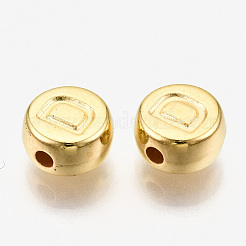 CCBプラスチックビーズ  水平穴  アルファベット付きフラットラウンド  ゴールドカラー  7x4mm  穴：1.8mm  約3300個/500g&nbsp;CCB-N004-002G
