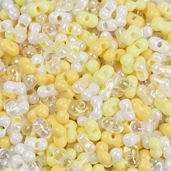 ガラスシードビーズ  丸い穴  ピーナッツ  きいろ  3.5x6x3.5mm  穴：0.8mm  約4500個/ポンド&nbsp;SEED-K010-03A