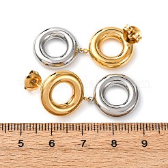 304ステンレススチールエナメルダングルスタッドピアス  テクスチャリング  ゴールデン·ステンレス鋼色  34.5x15.5mm&nbsp;EJEW-K315-07G