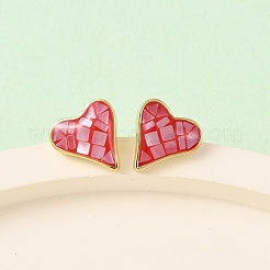 Brass Enamel Heart Stud Earrings&nbsp;EJEW-I322-08G
