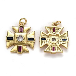 真鍮製マイクロパヴェキュービックジルコニアペンダント  カドミウムフリー＆鉛フリー  長持ちメッキ  丸カン付き  クロス  18KGP本金メッキ  20.5x18x3mm  丸カン：4.8x0.8ミリ  穴：3mm&nbsp;X-ZIRC-L100-023G