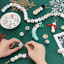 Christmas Printed Wood European Beads&nbsp;WOOD-PH0003-23