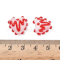 手作りランプワークビーズ  ハート  エナメル  ピンク  15~15.5x16.5x8.5~9.5mm  穴：1.4mm&nbsp;LAMP-D003-02B