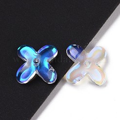 ガラスビーズ  ジュエリー作りのための  花  クリアAB  9.5x9.5x3.5mm  穴：1mm&nbsp;GLAA-G079-01G