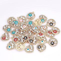 40スタイルラック合金エナメルペンダント10個  クリスタルラインストーン付き  カドミウムフリー＆ニッケルフリー＆鉛フリー  ライトゴールド  ハート＆フラットラウンド  ミックスカラー  17~20x17~17.5x3.5mm  穴：1.5~1.6mm  4個/スタイル&nbsp;ENAM-NB0001-65