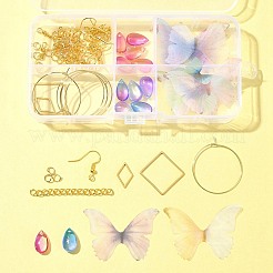 ポリエステルの蝶とステンレススチールのダングルイヤリングの手作りキット  ミックスカラー  29x43mm&nbsp;DIY-FS0006-32