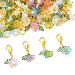 透明アクリルペンダント装飾64個  花  真鍮  304ステンレス  亜鉛合金  チベット風合金と模造真珠アクリル  ミックスカラー  25.5mm&nbsp;HJEW-JM04825