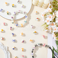 花柄プリントの磁器ビーズ 60色 10個  花柄のセラミックビーズ  花柄とハート  ミックスカラー  12x12x9mm  穴：2mm  6個/カラー&nbsp;PORC-PA0001-02
