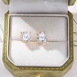 真鍮マイクロペーブクリアキュービックジルコニアスタッドピアス  ラックめっき  長持ちメッキ  鉛フリー＆カドミウムフリー  ラウンド  ゴールドカラー  10mm&nbsp;EJEW-K300-26G