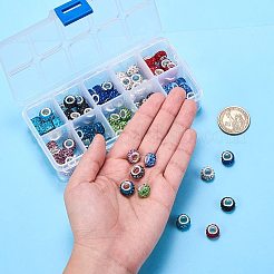 樹脂粘土ラインストーンヨーロピアンビーズ  大穴ロンデルビーズ  プラチナカラーコア  ミックスカラー  10~12x7~8mm  穴：5mm  ラインストーン：pp17（（2.3~2.4mm）&nbsp;CPDL-NB0001-02