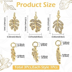 3Pcs 3 Styles Brass Micro Pave Cubic Zirconia Pendants&nbsp;KK-YW0004-07