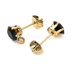 イオンプレーティング（IP）304ステンレススチールキュービックジルコニアスタッドピアス金具  ラウンド  ジェット  9x6mm  穴：1.8mm  ピン：16x0.7mm&nbsp;STAS-P373-04B-G02