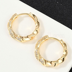 Twist Brass Clear Cubic Zirconia Hoop Earrings&nbsp;EJEW-Q016-19G