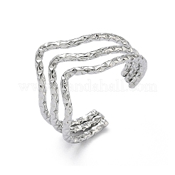 304ステンレススチール製トリプルウェーブカフオープンリング（女性用）  ステンレス鋼色  12.5mm  usサイズ8 1/2(18.5mm)&nbsp;RJEW-A095-03P