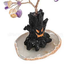 Halloween Theme Natural Amethyst and Yellow Quartz Chips Tree of Life Decorations&nbsp;DJEW-B013-02G