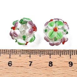 手作りのツートンランプワークビーズ  花模様の丸  ミックスカラー  12~14x11~13mm  穴：1.4~1.5mm&nbsp;LAMP-T022-01A-12
