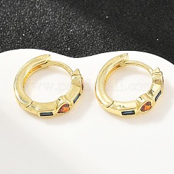 真鍮パヴェキュービックジルコニアフープピアス  長方形とハート  16KGP本金メッキ  15.5x4mm&nbsp;KK-CBAD104-04G-I