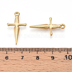 304ステンレスペンダント  イオンプレーティング（ip）  剣のチャーム  18KGP本金メッキ  24x13x2.5mm  穴：1.5mm&nbsp;STAS-N109-122G