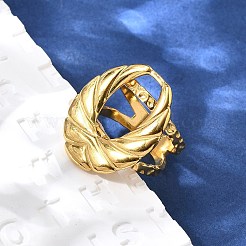 女性用304ステンレススチールオープンカフリング  18KGP本金メッキ  オーバル  26x22.5mm  内径: 調節可能&nbsp;RJEW-A053-06G-07
