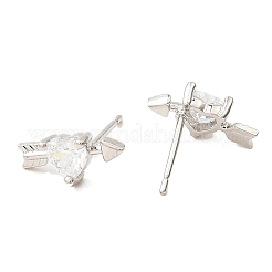 Heart with Arrow Platinum Brass Stud Earrings&nbsp;EJEW-L270-06P-05