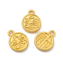 合金チャーム  踊るライオンと単語の模様を持つフラットラウンド  マットゴールドカラー  14x11x2.5mm  穴：1.7mm&nbsp;FIND-G057-01MG