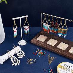 DIY タッセル ビッグ ダングル イヤリング メイキング キット  鉄アズキチェーンを含む  プラスチック & ガラス & アクリル & ガラス シード ラウンド ビーズ  真鍮のピアスフック  銅製ワイヤー  ミックスカラー&nbsp;DIY-SZ0009-19