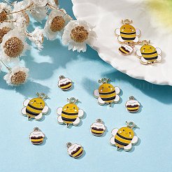 12個2スタイルアロイエナメルペンダント  ミツバチと蜂蜜の瓶: チャーム  ゴールドカラー  ゴールド  12.5~23x10~18x1.5mm  穴：1.8~2.5mm  6個/スタイル&nbsp;ENAM-YW0003-18